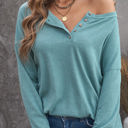 Large Blue Everyday Buttoned Long Sleeve Top