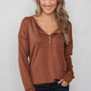 Large Brown Everyday Buttoned Long Sleeve Top