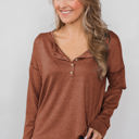 Small Brown Everyday Buttoned Long Sleeve Top