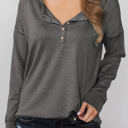 Large Gray Everyday Buttoned Long Sleeve Top