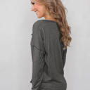 Small Gray Everyday Buttoned Long Sleeve Top