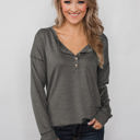 Small Gray Everyday Buttoned Long Sleeve Top