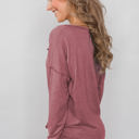 Small Red Everyday Buttoned Long Sleeve Top