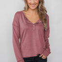 Small Red Everyday Buttoned Long Sleeve Top