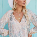 Large White Impressionist Print Tassel Top