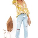 Small Yellow Impressionist Print Tassel Top