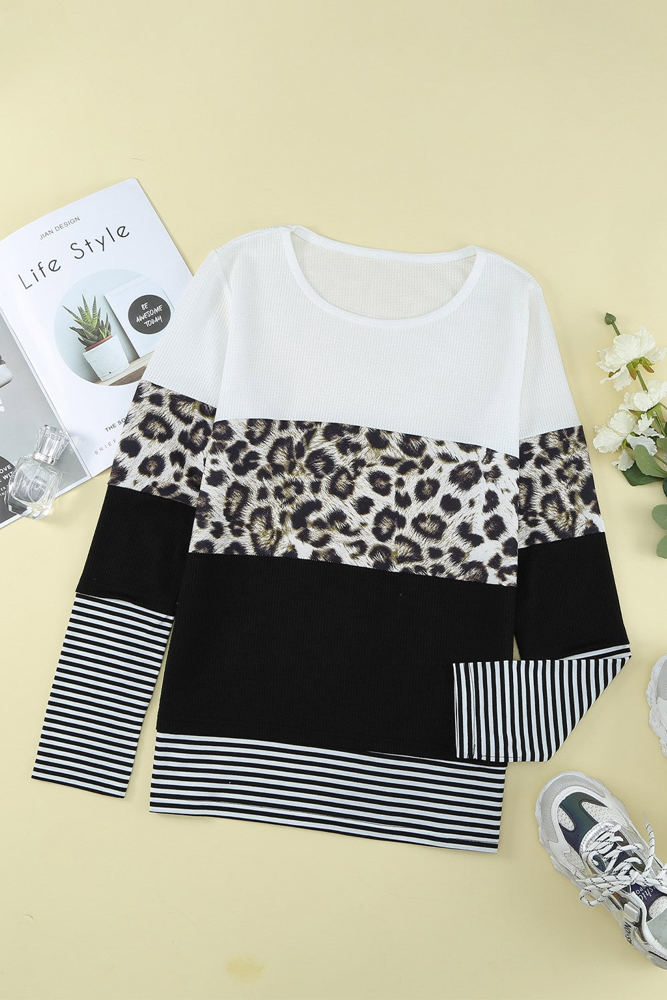 Colorblock Leopard Stripe Top