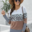 Large Brown Colorblock Leopard Stripe Top