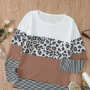 Small Brown Colorblock Leopard Stripe Top