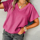  Crinkled Textured Wide Sleeve T Shirt Top