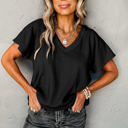  Crinkled Textured Wide Sleeve T Shirt Top