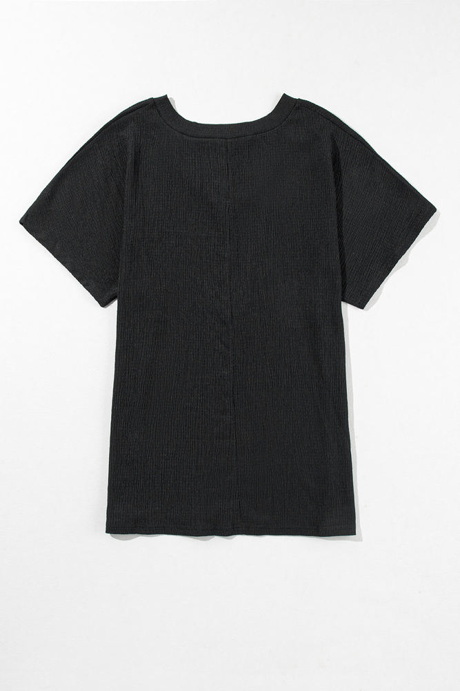 Crinkled Textured Wide Sleeve T Shirt Top