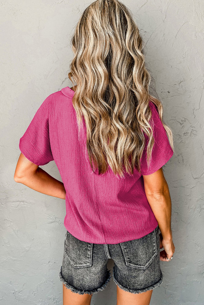 Crinkled Textured Wide Sleeve T Shirt Top