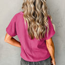 Small Pink Crinkled Textured Wide Sleeve T Shirt Top