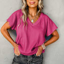 Small Pink Crinkled Textured Wide Sleeve T Shirt Top