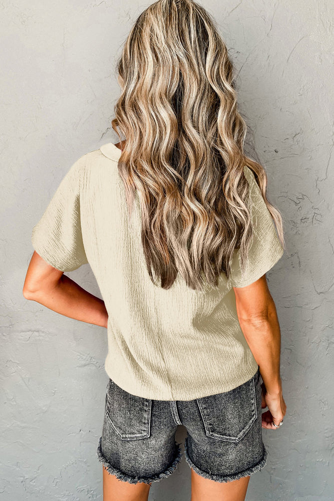 Crinkled Textured Wide Sleeve T Shirt Top