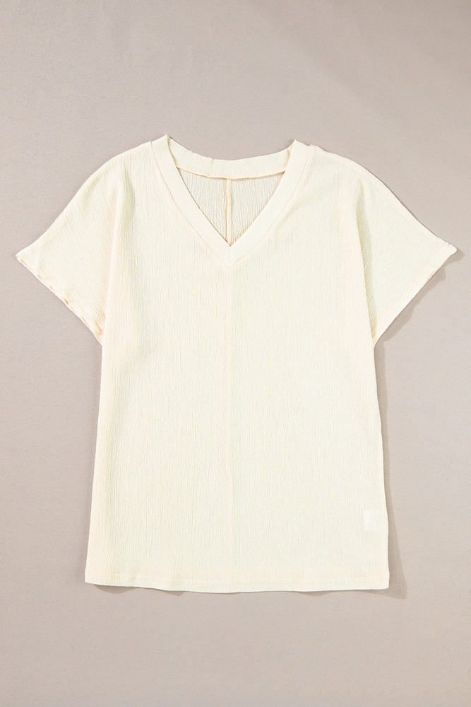 Crinkled Textured Wide Sleeve T Shirt Top