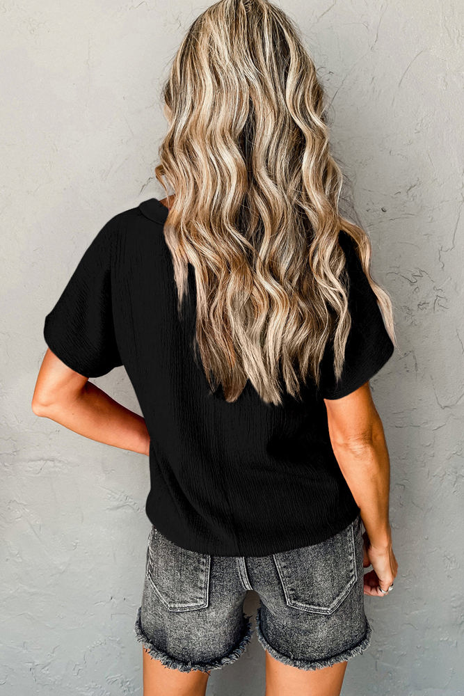 Crinkled Textured Wide Sleeve T Shirt Top