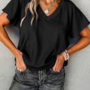 Small Black Crinkled Textured Wide Sleeve T Shirt Top