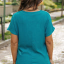 Medium Blue Crinkled Textured Wide Sleeve T Shirt Top