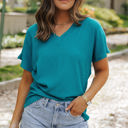 Medium Blue Crinkled Textured Wide Sleeve T Shirt Top