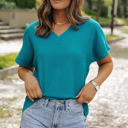 Medium Blue Crinkled Textured Wide Sleeve T Shirt Top