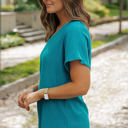 Medium Blue Crinkled Textured Wide Sleeve T Shirt Top