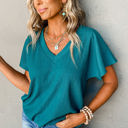 Small Blue Crinkled Textured Wide Sleeve T Shirt Top