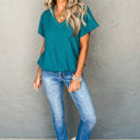 Small Blue Crinkled Textured Wide Sleeve T Shirt Top