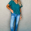 Small Blue Crinkled Textured Wide Sleeve T Shirt Top