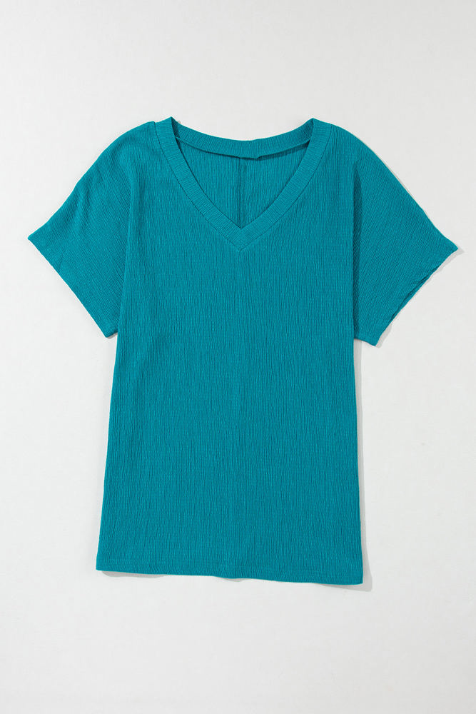 Crinkled Textured Wide Sleeve T Shirt Top