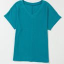 Small Blue Crinkled Textured Wide Sleeve T Shirt Top