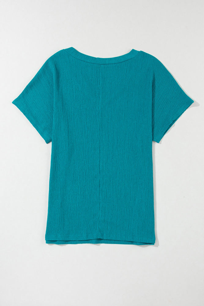 Crinkled Textured Wide Sleeve T Shirt Top