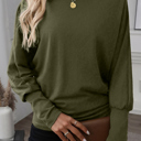 Green Extended Cuffs Long Sleeve Top