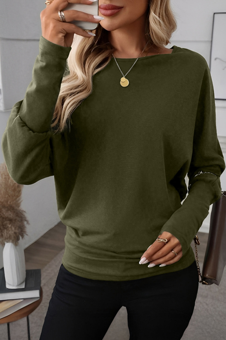 Green Extended Cuffs Long Sleeve Top