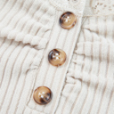  Beige Lace Neckline Button Decor Lettuce Edge Long Sleeve Ribbed Top