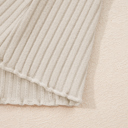  Beige Lace Neckline Button Decor Lettuce Edge Long Sleeve Ribbed Top