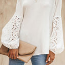  Waffle Eyelet Puff Sleeve Top