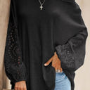 Large Black Waffle Eyelet Puff Sleeve Top