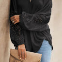 Small Black Waffle Eyelet Puff Sleeve Top