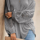 Large Gray Waffle Eyelet Puff Sleeve Top