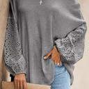 Small Gray Waffle Eyelet Puff Sleeve Top