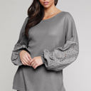 Small Gray Waffle Eyelet Puff Sleeve Top