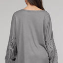 Small Gray Waffle Eyelet Puff Sleeve Top