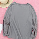 Small Gray Waffle Eyelet Puff Sleeve Top