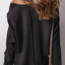  Solid Waffle Knit Patchwork Raglan Sleeve Sweatshirt