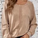  Solid Waffle Knit Patchwork Raglan Sleeve Sweatshirt