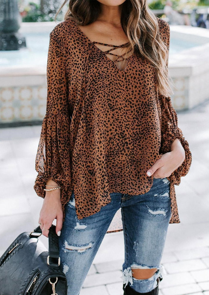 Balloon Sleeve Lace Up Top