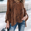  Balloon Sleeve Lace Up Top