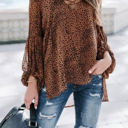 Large Brown Balloon Sleeve Lace Up Top